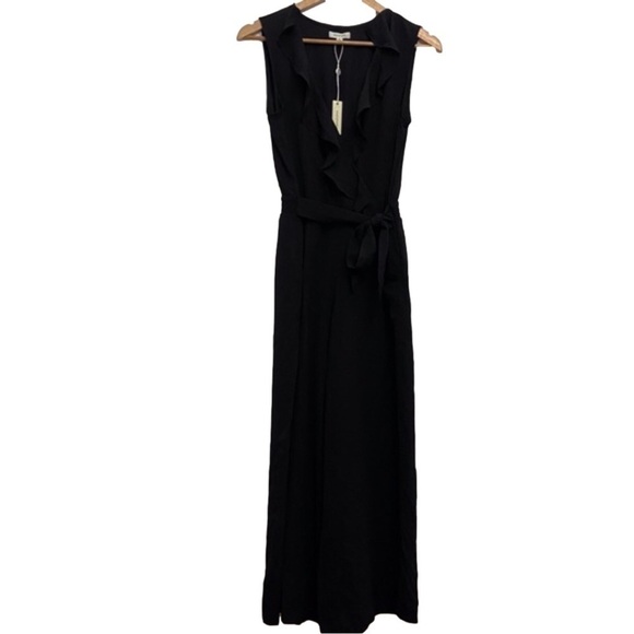 Max Studio black wrap jumpsuit sleeveless wide legs flair woven v neck small - Picture 1 of 16